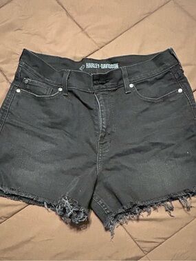 Harley-Davidson Black Distressed Frayed Hem Denim Shorts